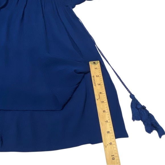 Time and Tru Blue Floral Embroidery Tassels Boho Tunic Top - Small - Picture 8 of 13